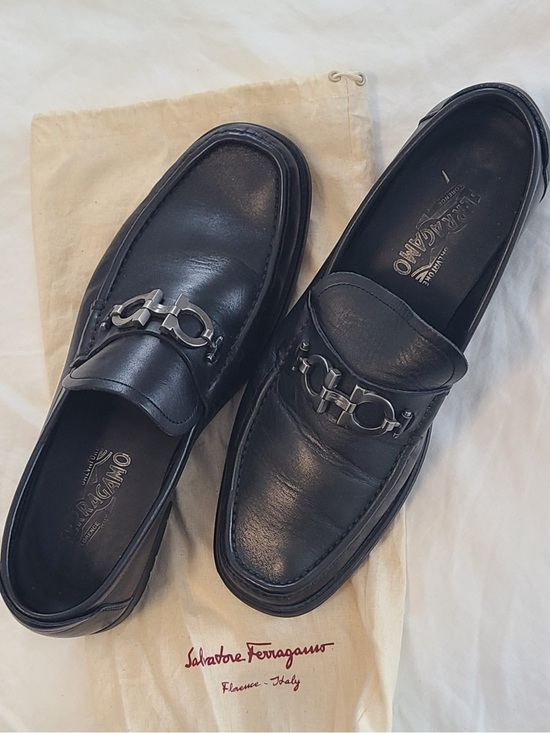Salvatore Ferragamo Black Leather Bit Slip-On Loafers